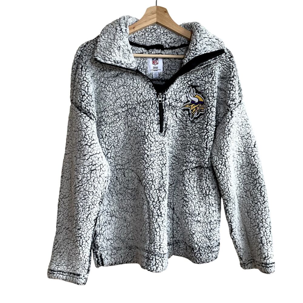 NFL team apparrel fleece quarter zip gray sweater minnesota vikings women's L